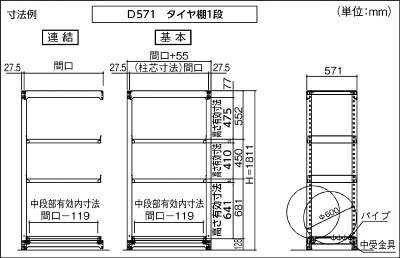 楽天市場】トラスコ タイヤラック M3型中量棚 1500×571×H1800 3段+ ...