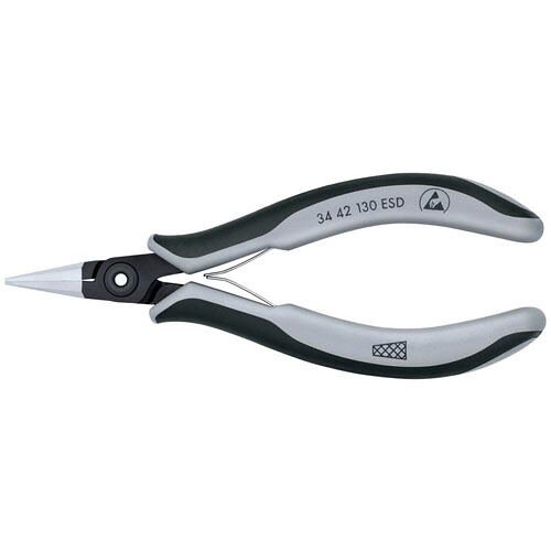 精密プライヤー 130mm 平 クロスメッシュ ※取寄品 KNIPEX(クニペックス) 3442-130ESD |大工道具・金物の専門通販アルデ