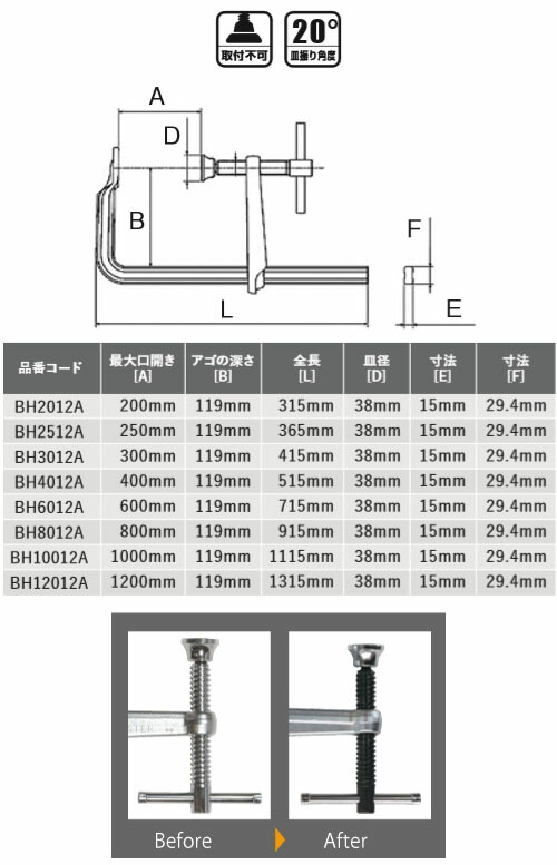 高評価低価 BH6012A (株)ロブテックス エビ 万力 バーハンドル強力型