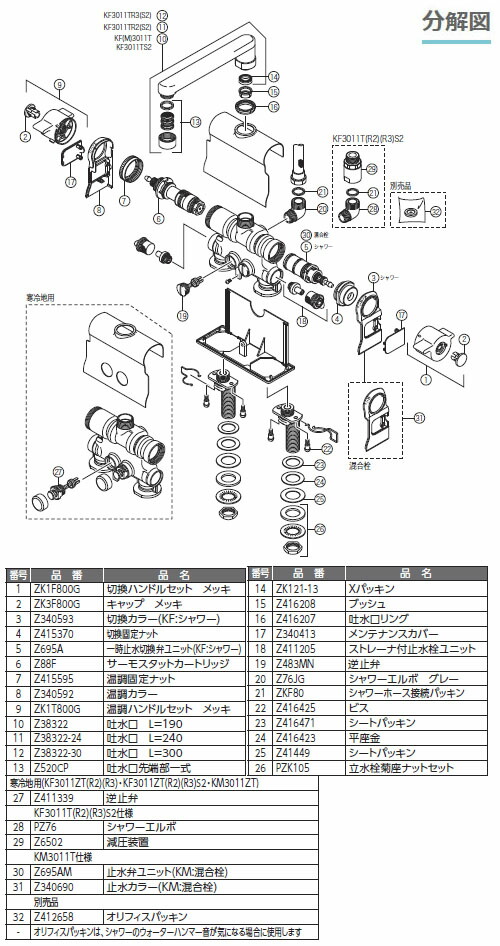 茄子紺 KVK KV KF3011TR2 デッキサーモシャワー 240パイプ KF3011TR2