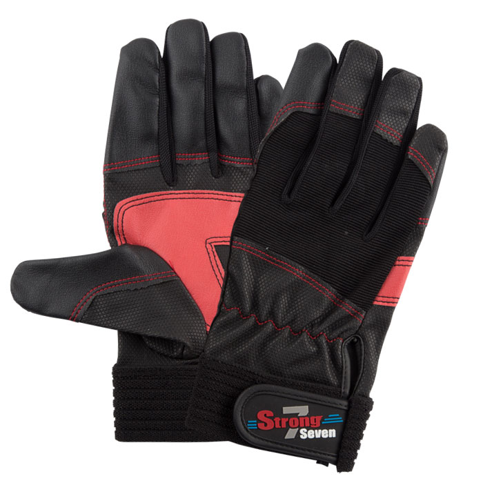 合成皮革手袋 ストロングセブン ブラック(Lサイズ) 5双価格 取寄品 ユニワールド SR-7 ( 土木 建築 鉄筋 仮枠 重機運転 荷役 運転 農業 林業 日曜大工 ガーデニング 荷物 引越 野外キャンプ )
