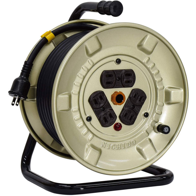 標準型電工ドラム 100V(屋内型) 極太3.5mm2電線 コンセント6個付 20m 取寄品 日動 NNP-206F ( 単相100V 2Pプラグ コードリール )｜大工道具・金物の専門通販アルデ