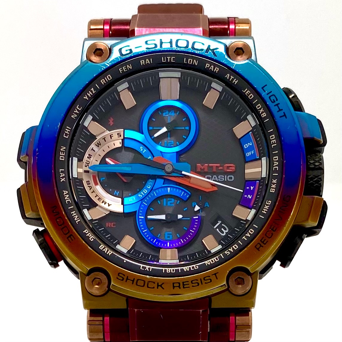 カシオ　G-SHOCK　ジーショック　MT-G　MTG-B1000VL-4AJR　火山雷　電波ソーラー　モバイルリンク　黒　マルチカラー　レインボー　デイト表示　樹脂ベルト