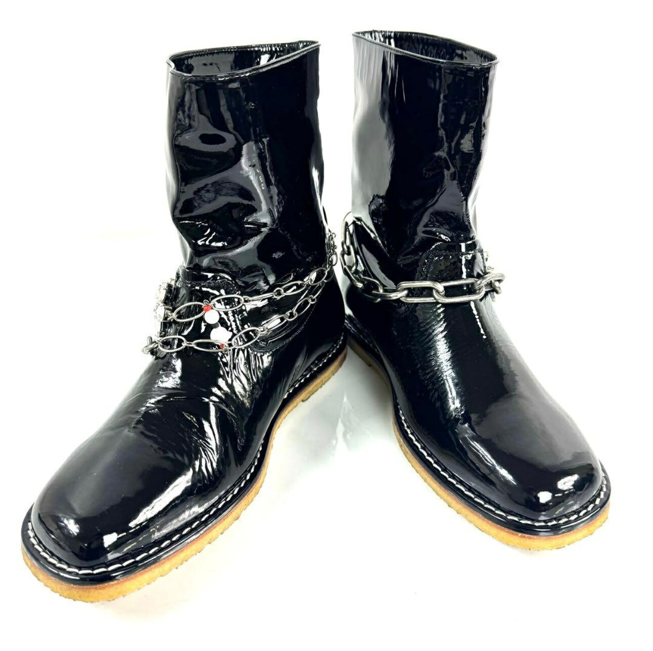 中古 靴 メンズ ロエベ LOEWE パテント ブーツ 黒 メンズ 41 26cm