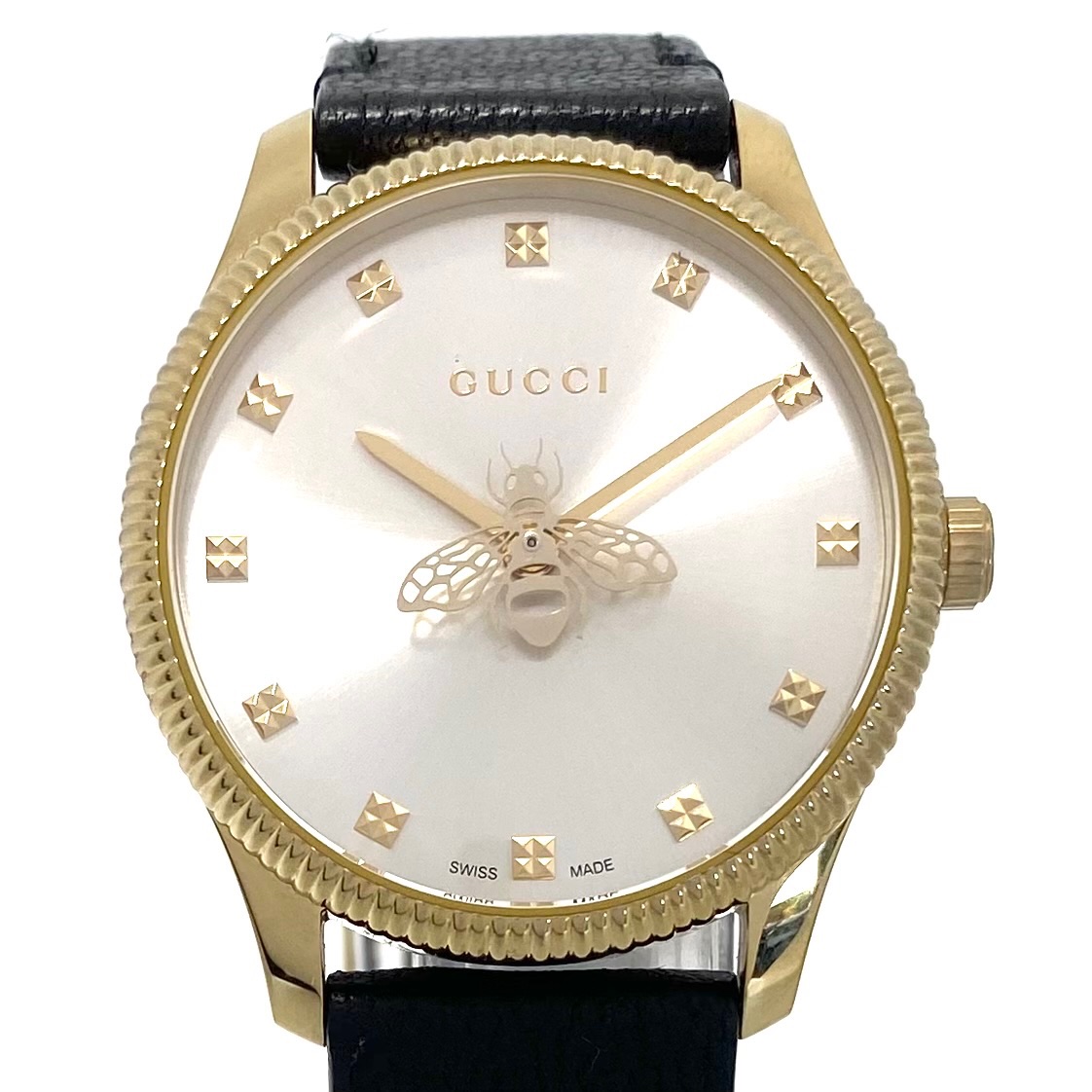 中古 腕時計 レディース グッチ GUCCI Gタイムレス YA1265023 126.5 ビー 蜂モチーフ イエローゴールド クォーツ シルバー 革ベルト