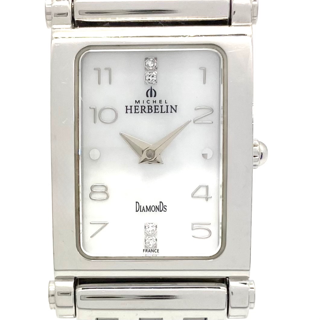 中古 腕時計 レディース ミッシェルエルブラン MICHEL HERBELIN R.17048.2 クォーツ レクタンギュラー ホワイトシェル 2針