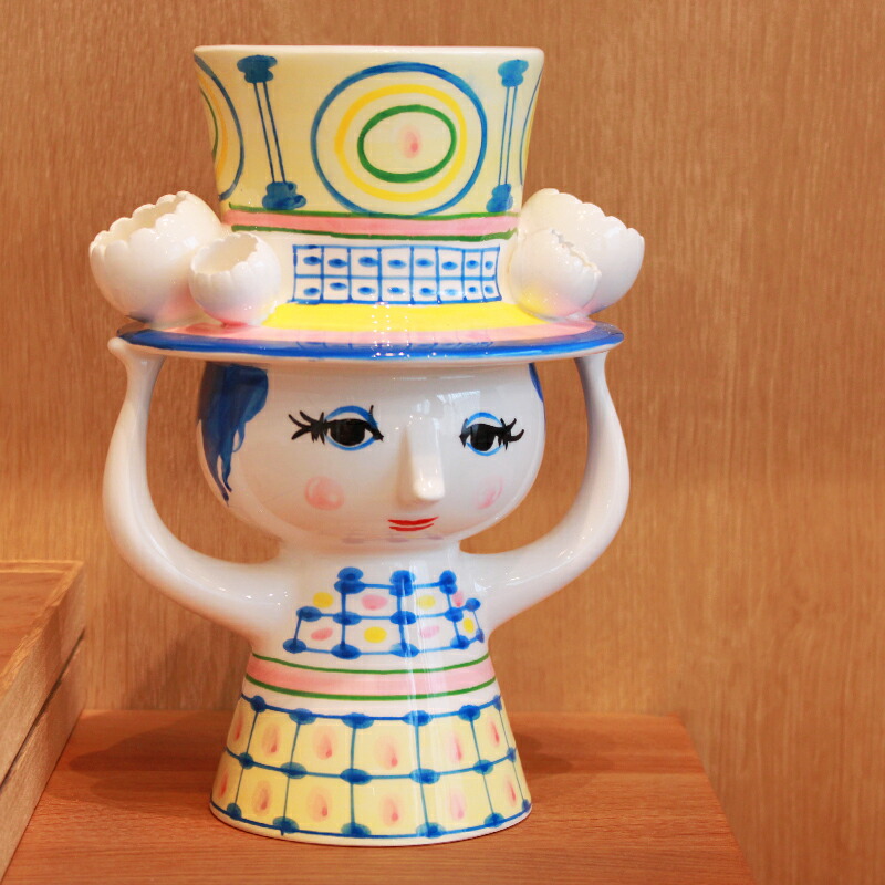【Bjorn Wiinblad ビヨン・ヴィンブラッド Lady with Hat フラワーベース (ブルー) H20.5 cm】花瓶 フラワーポット フラワーベース ビヨン ヴィンブラッド ラッピング無料 日本正規代理店品