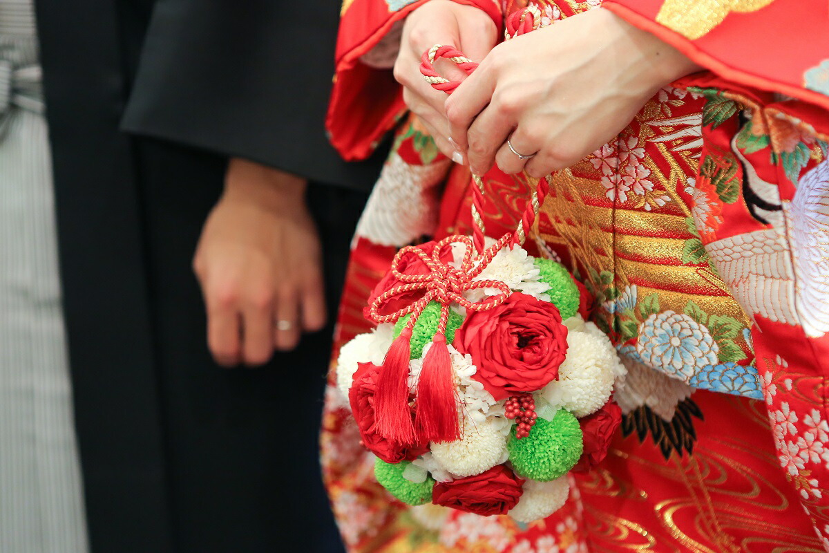 楽天市場】ボールブーケ タッセル付き 紐 和装ブーケ ピンク 造花