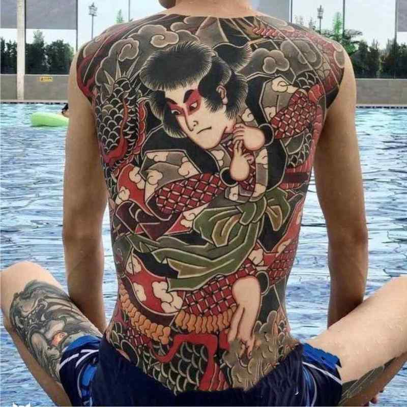 タトゥーシール ステッカー 和彫り風 男性向け 和柄 古風 伝統的 フルバック 背中 一面 広範囲 龍 タトゥー ボディアート 防水 長持ち アンチ リアル フェイク 刺青 入れ墨 ヤンチャ ギャング ストリート 派手柄｜アーガイル