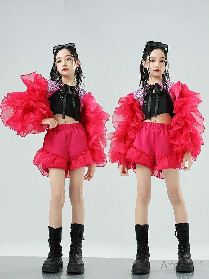 ソニアジョーンズ　ダンス衣装トップス　ドットリボン　4 白黒　フリルノースリーブ ソニアジョーンズ ダンス衣装トップス ドットリボン 4 白黒