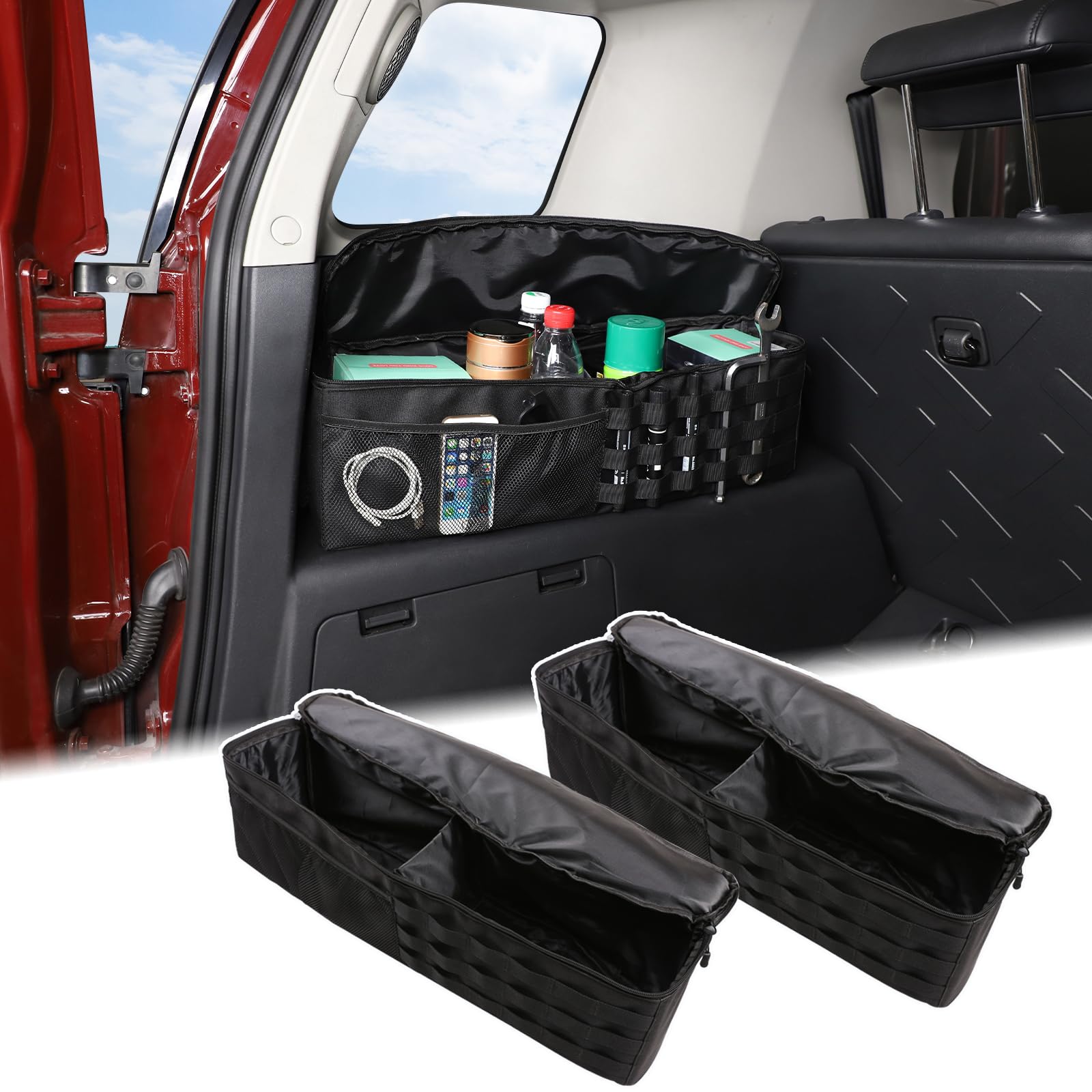 車用トランクオーガナイザー トヨタ FJ クルーザー 2007-2021 トランク収納ボックス 左右 後部座席吊り下げオーガナイザー ストレージバッグ マルチコンパートメント オックスフォードクロス 省スペースアクセサリー|アーガイル