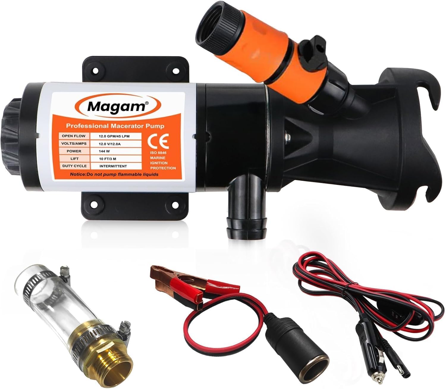 マセレーターポンプ 12V 12GMP RV排水ポンプ ガーデンホース排出ポート付き クイックリリース 下水ポンプ 淡水リンスと手動破砕機能付き ボート マリン RV キャンピングカー用|アーガイル