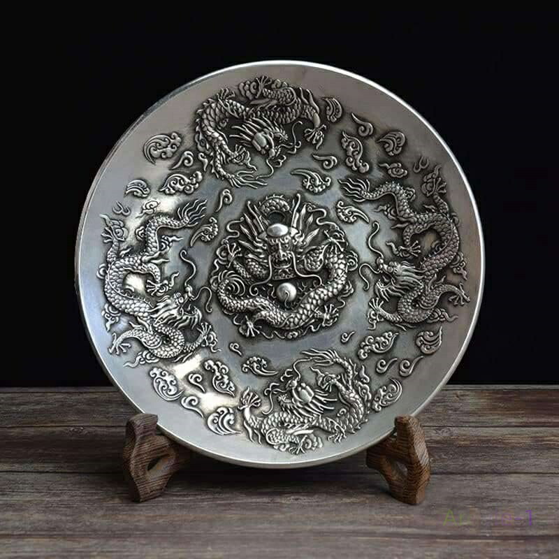 楽天市場】○【竜生九子 龍彫り 台付き お皿型置物】直径約142mm 5A