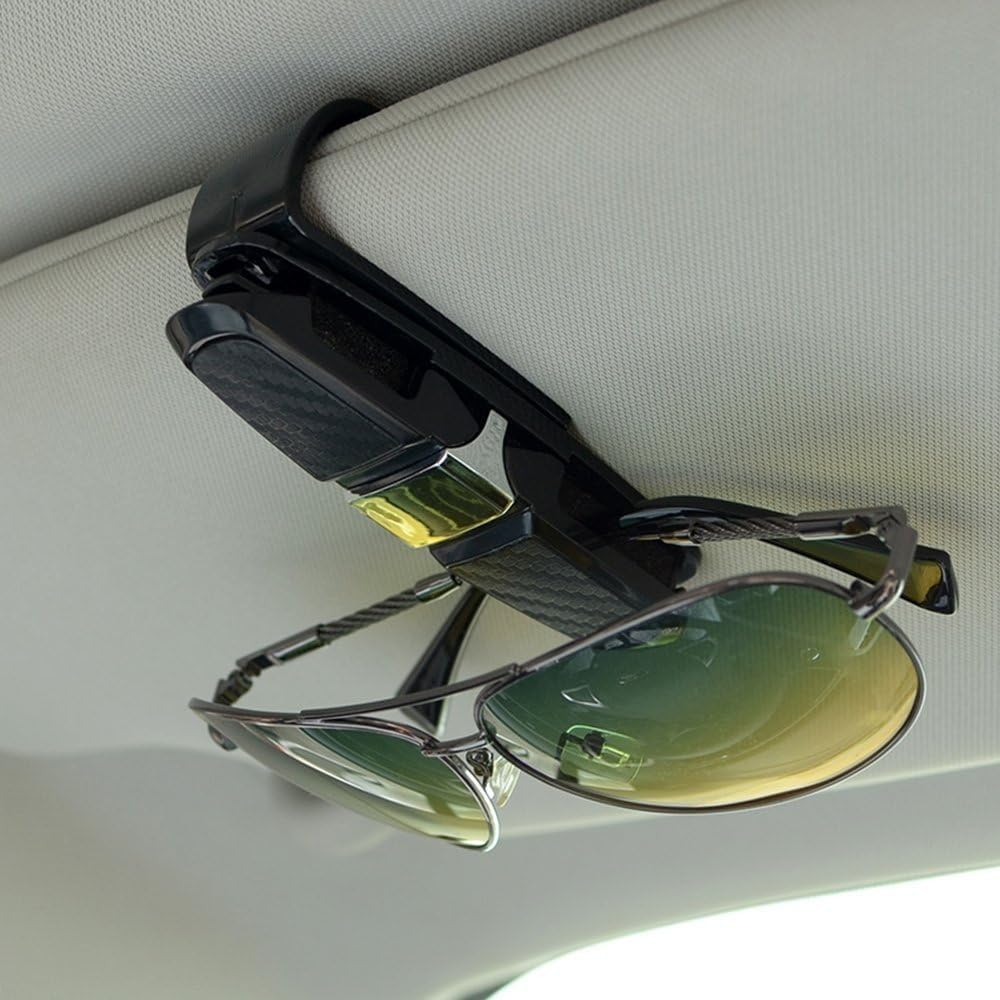 車のサンバイザー用めがね保持者 車用サンバイザー 黒眼鏡/めがねかけ チケットカードクリップ付き添い人 (しろがね色)