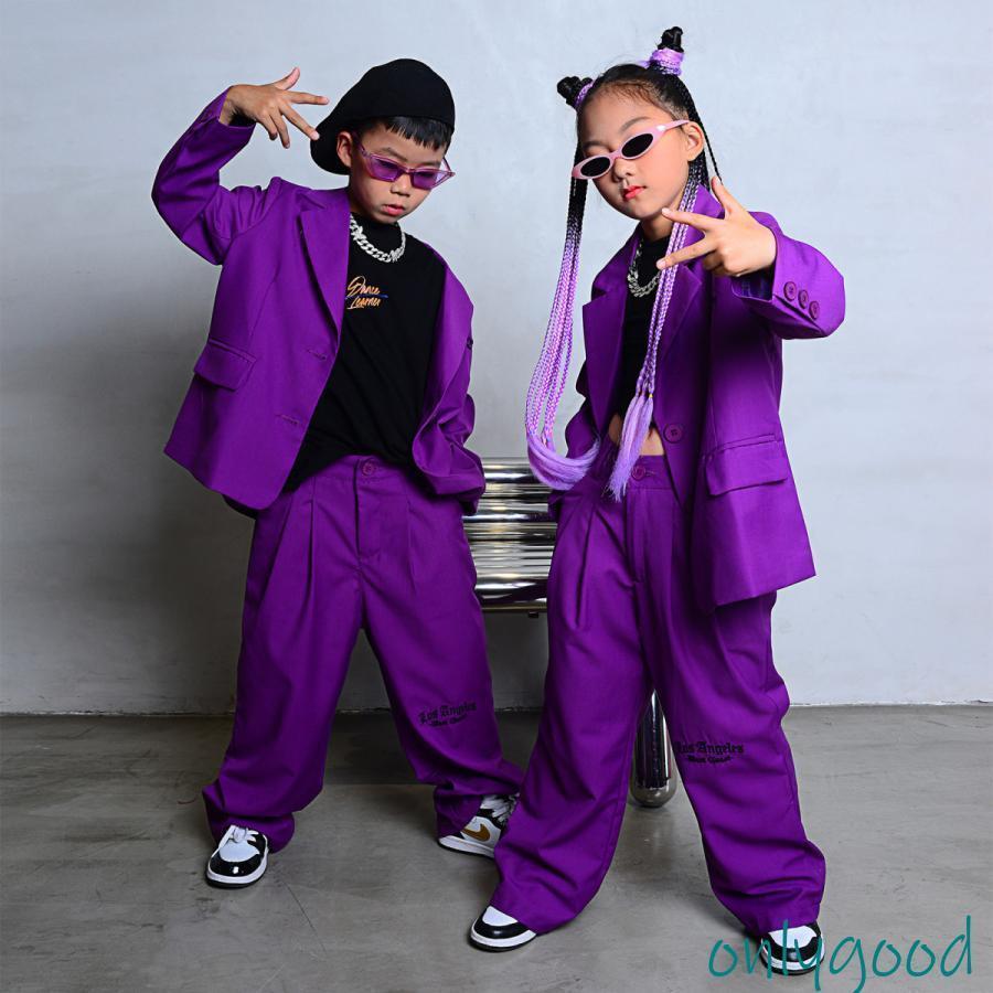 キッズダンス御召しもの 御居処跳ねる セットアップ お子さん服 長袖 紫 上衣 ズボン下 うしろ帯 チアガール 上演服 K-POP 公演御召しもの 読み合わせる着 柔軟体操服