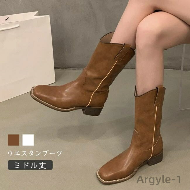 【送料無料】ブーツ レディース ミドル丈 ウエスタン ショートブーツ シューズ チャンキーヒール 太めヒール おしゃれ 疲れない 美脚見せ