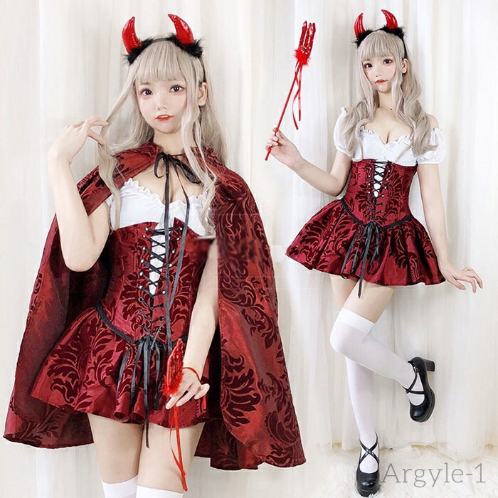 【送料無料】ハロウィン コスプレ 悪魔 仮装 衣装 大人 レディース　ケープ付きワンピース ミニ丈 ウィッチ コスチューム 可愛い ハロウィン仮装 コスプレ衣装 ウィッチ