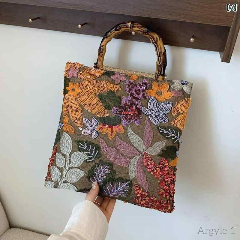 【送料無料】レディース バッグ 普段使い 中国 ハンドバッグ 秋 ファッション 刺繍 小さめ 正方形 ショルダー