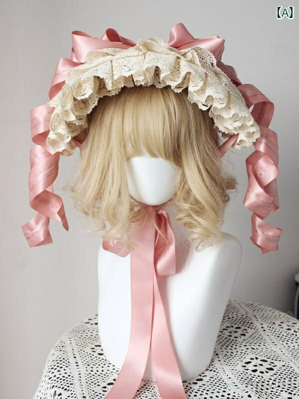 【送料無料】ロリータ ファッション コスプレ ヘアアクセサリー かわいい ガーリー アンティーク 人形 コットンレース リボン かわいい カーリー ヘア バンド