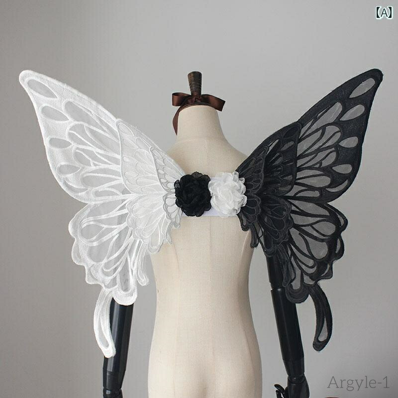 【送料無料】ロリータ ファッション コスプレ 小物 ガーリー かわいい ゴシック ハード ガール 風 魔女 陰陽 黒白 ダブル カラー 蝶 羽 バック 装飾