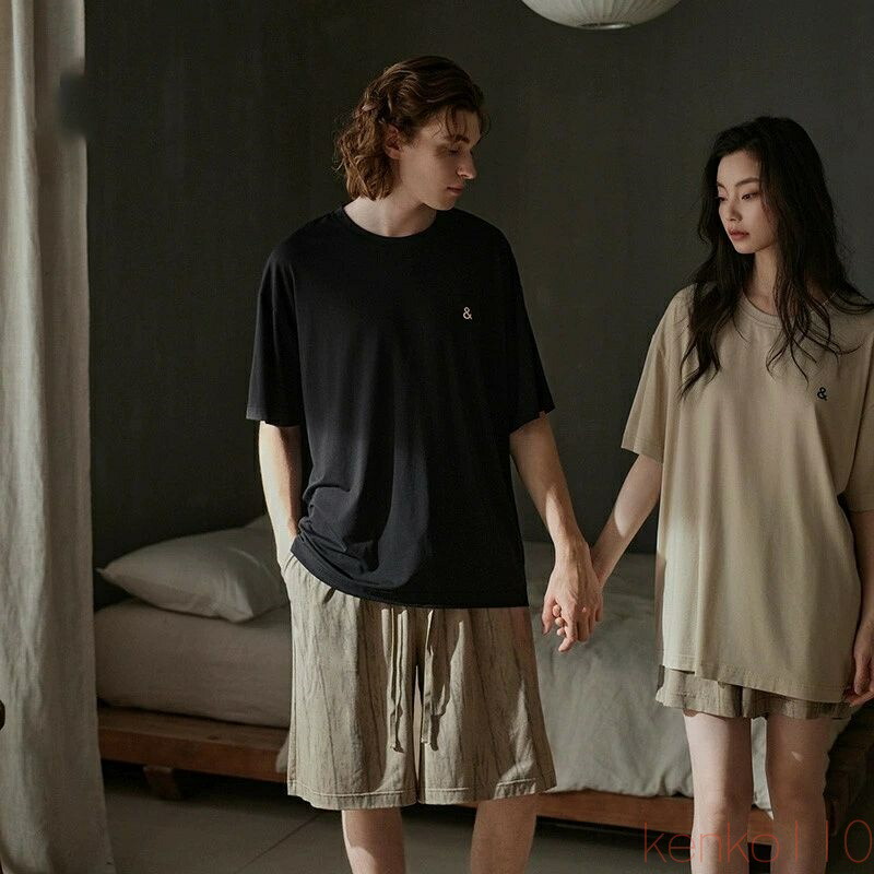 【送料無料】ペア パジャマ 半袖 夏 男女2着 セット 春 無地 カジュアル ゆったり 涼しい 綿 部屋着 セットアップ 高級 カップル ルームウェア 春夏 ペアパジャマ 結婚祝い|えーあい