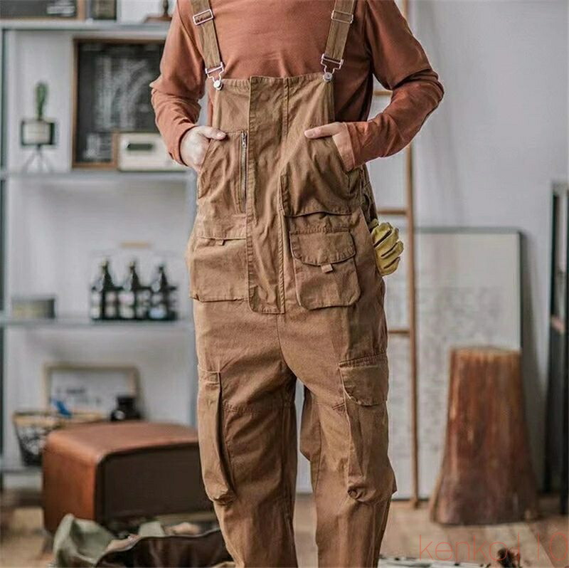 【送料無料】オーバーオール メンズ サロペット ワイド 緑 カップル ストレート 多ポケット 秋 パンツ つなぎ 秋冬 おしゃれ 作業着 オールインワン ボトムス 大きいサイズ 2