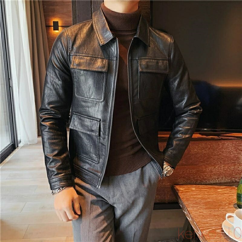 【送料無料】レザージャケット メンズ PU 革ジャン スリムフィット ジャケット 秋冬 服 ショットコート 合成皮革 アウター 皮ジャン ライダースジャケット秋 春 フェイクレザ｜えーあい