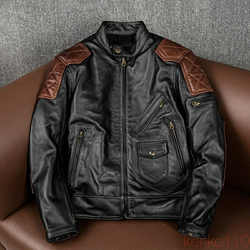 【送料無料】レザージャケット メンズ 本革 牛革 レザーコート バイクジャケット 革ジャン 秋冬 ジャケット 秋 大きいサイズ ショート丈 ライダースジャケット バイク プレゼ