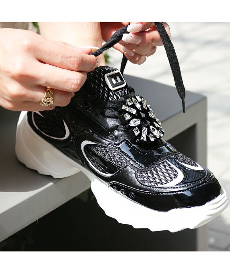 楽天1位 シリーズ累計10万足》 ロゴ有り ビジュー スニーカー ブランド