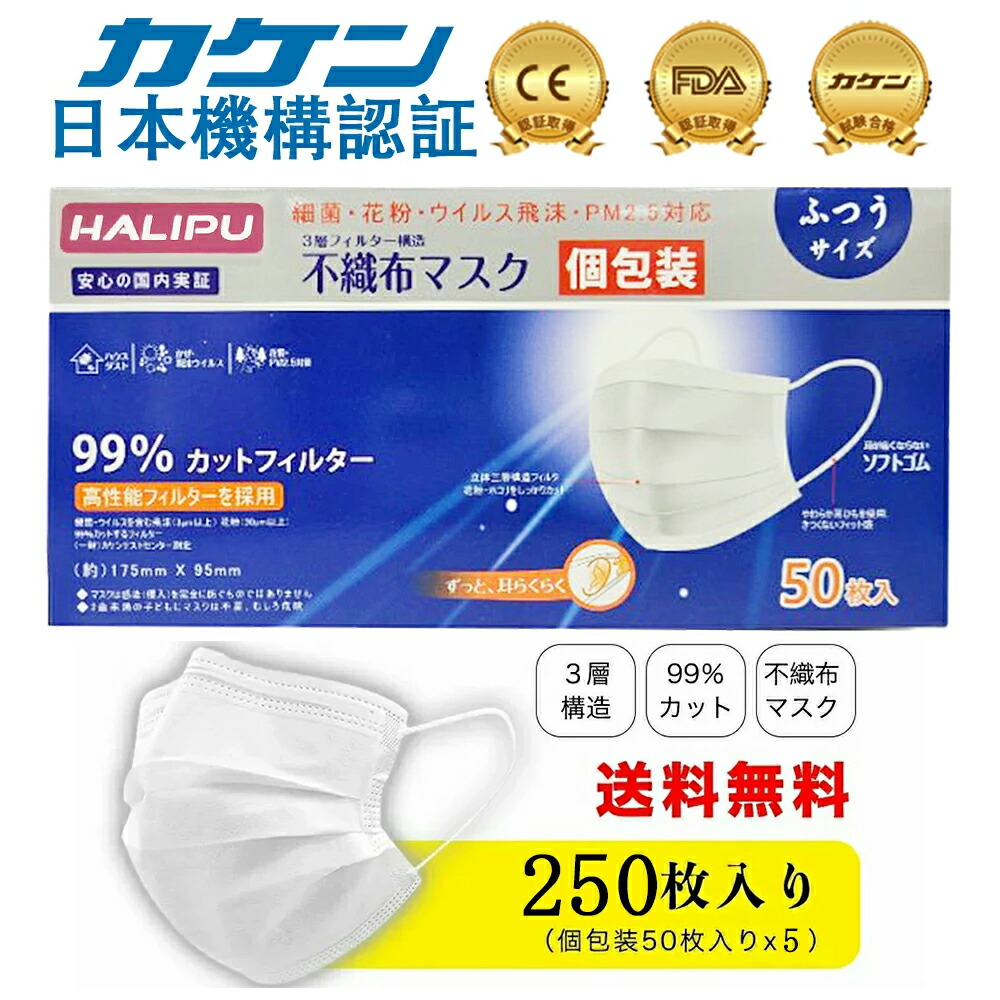 【楽天市場】送料無料 不織布マスク マスク50 HALIPU マスク 立体 ...