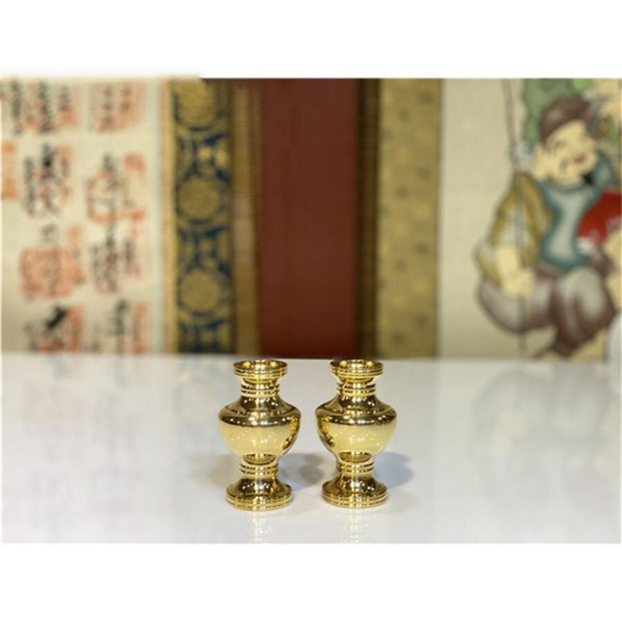 佳品　手作り　仏教 華瓶一対 真鍮製 小々型
