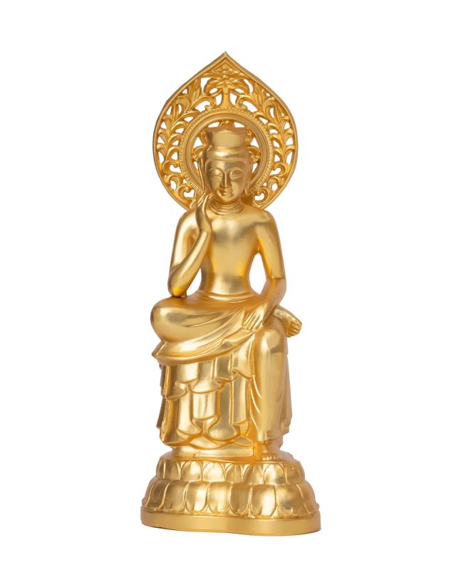 仏像 弥勒菩薩 15糎(金メッキ/24金) 仏師：牧田秀雲 藍本＿丘岡銅器 (みろくぼさつG)