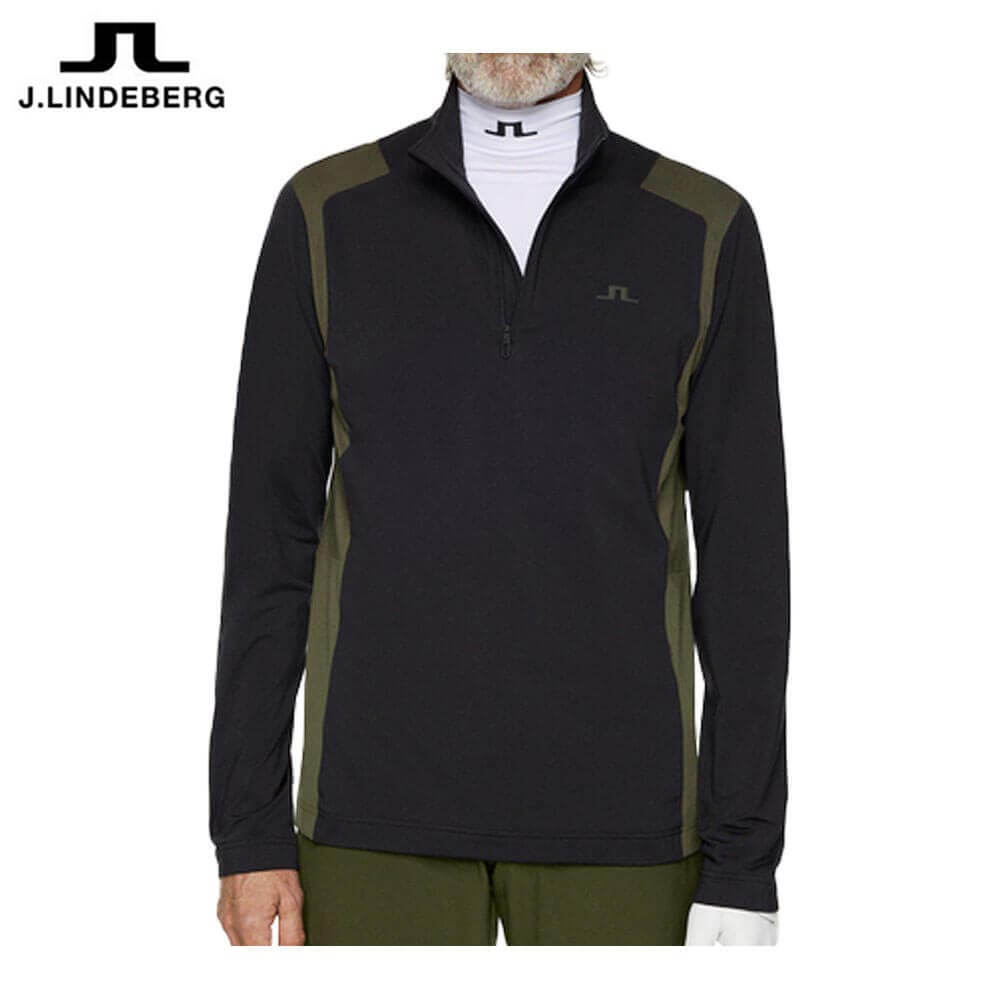 【まとめ買い最大１０％ＯＦＦクーポン配布中！】4/23まで　 Jリンドバーグ メンズ ショルダーブリッジ ハーフジップ 長袖 ミッドレイヤー 071-34910 019 ブラック ゴルフウェア [2025年秋冬モデル 30％OFF] 特価
