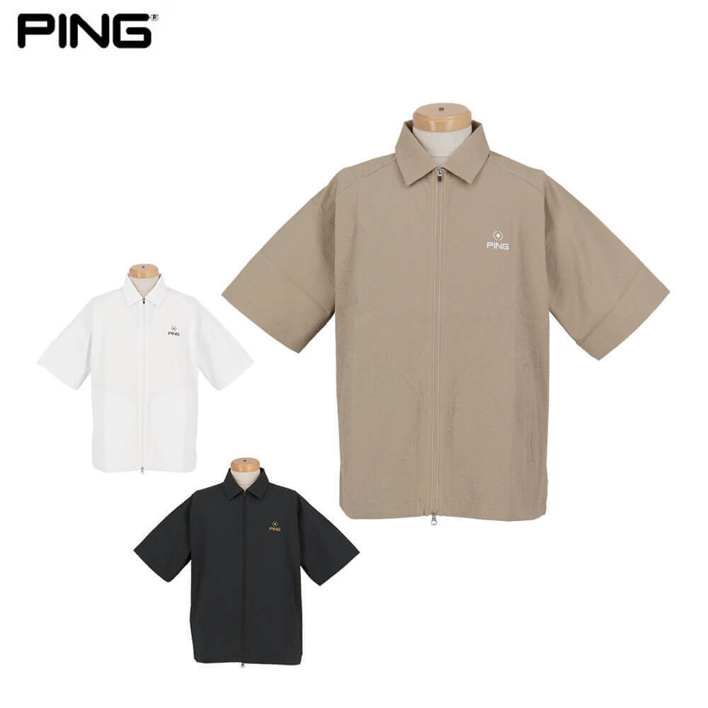 【まとめ買い最大１０％ＯＦＦクーポン配布中！】4/23まで　 ピンゴルフ メンズ シアサッカー 半袖 フルジップシャツ 621-5111301 ゴルフウェア [2025年春夏モデル 50％OFF] 特価