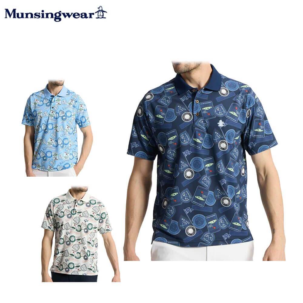 【全品１０％ＯＦＦクーポン配布中♪】4/10 1:59まで　 マンシングウェア メンズ ワッペン総柄プリント 半袖 ポロシャツ MG6SHS35M ゴルフウェア [2026年春夏モデル]