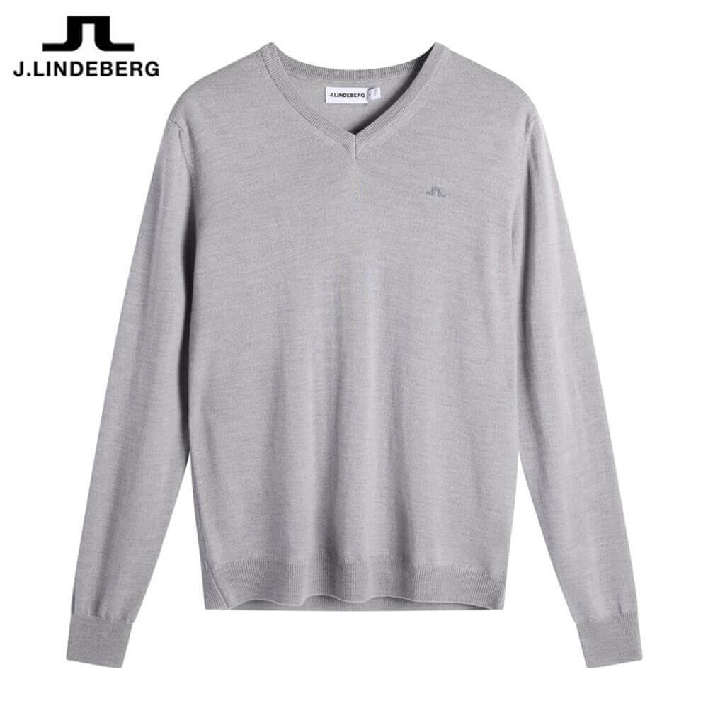 【全品９％ＯＦＦクーポン配布中！　Jリンドバーグ メンズ ファインニット Vネック 長袖 セーター 071-15213 012 ライトグレー ゴルフウェア [2026年春夏モデル 30％OFF] 特価｜ゴルフ用品、クラブは有賀園ゴルフ