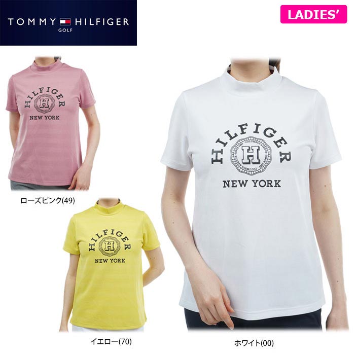 【クーポンで10％OFF！さらにP10倍以上還元！】4/17 12:59まで　 トミー ヒルフィガー ゴルフ レディース ロゴプリント ボーダー ジャガード ストレッチ 半袖 モックネックシャツ THLA431 ゴルフウェア [春夏モデル 49％OFF] 特価