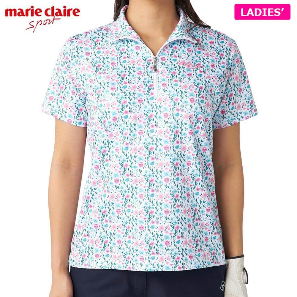 楽天市場】マリクレール レディース 花柄 総柄 半袖 ハーフジップ