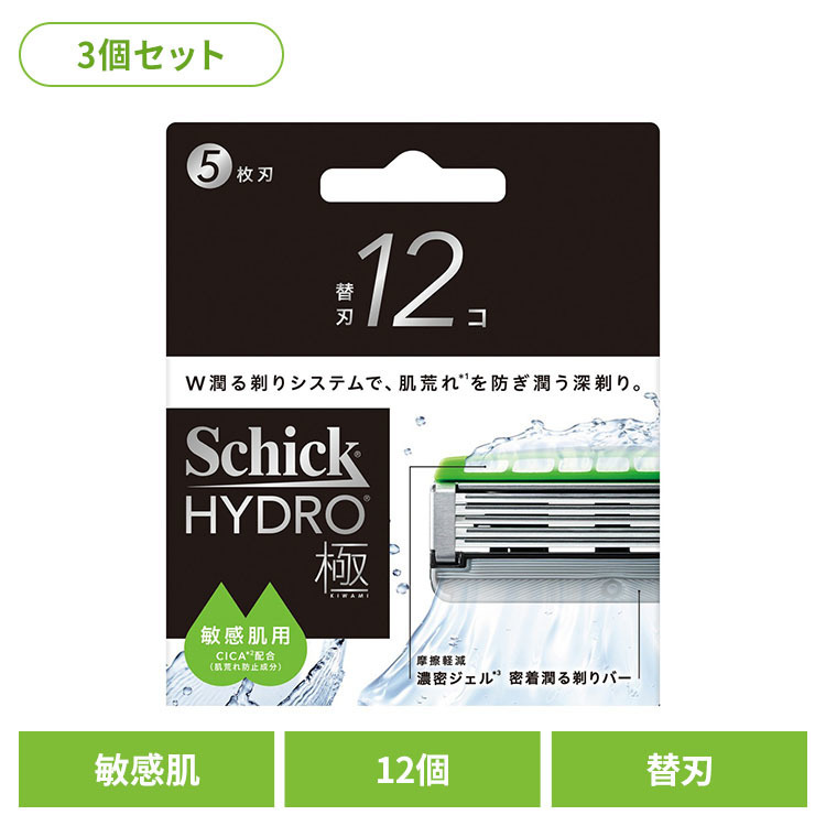 【3個セット】ハイドロ モイスチャーソリッドSP 極 敏感肌 替刃 12個 シック ハイドロ カミソリ シェービング 髭剃り ハイドロ|工具ワールド ARIMAS