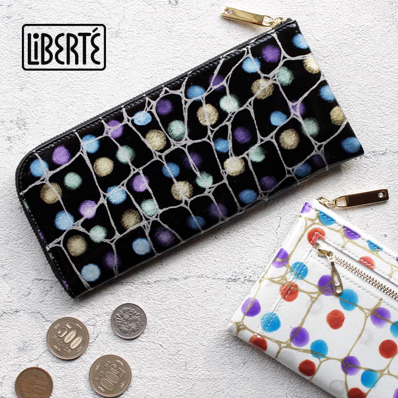 長財布 薄い L字ファスナー LiBERTE(リベルテ) エナメル 0351970【ドット】【クロコ】【日本製】【本革】 【メッセージカード・ラッピング無料】