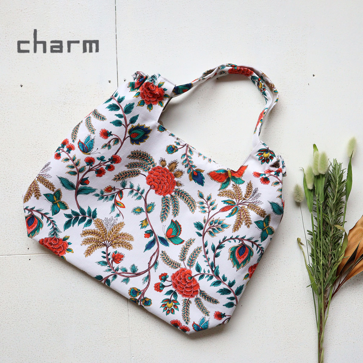 シャーリングバッグ L charm(チャーム)ゴールデンライフ ペルシャ柄 蝶 植物 花柄 10,175円