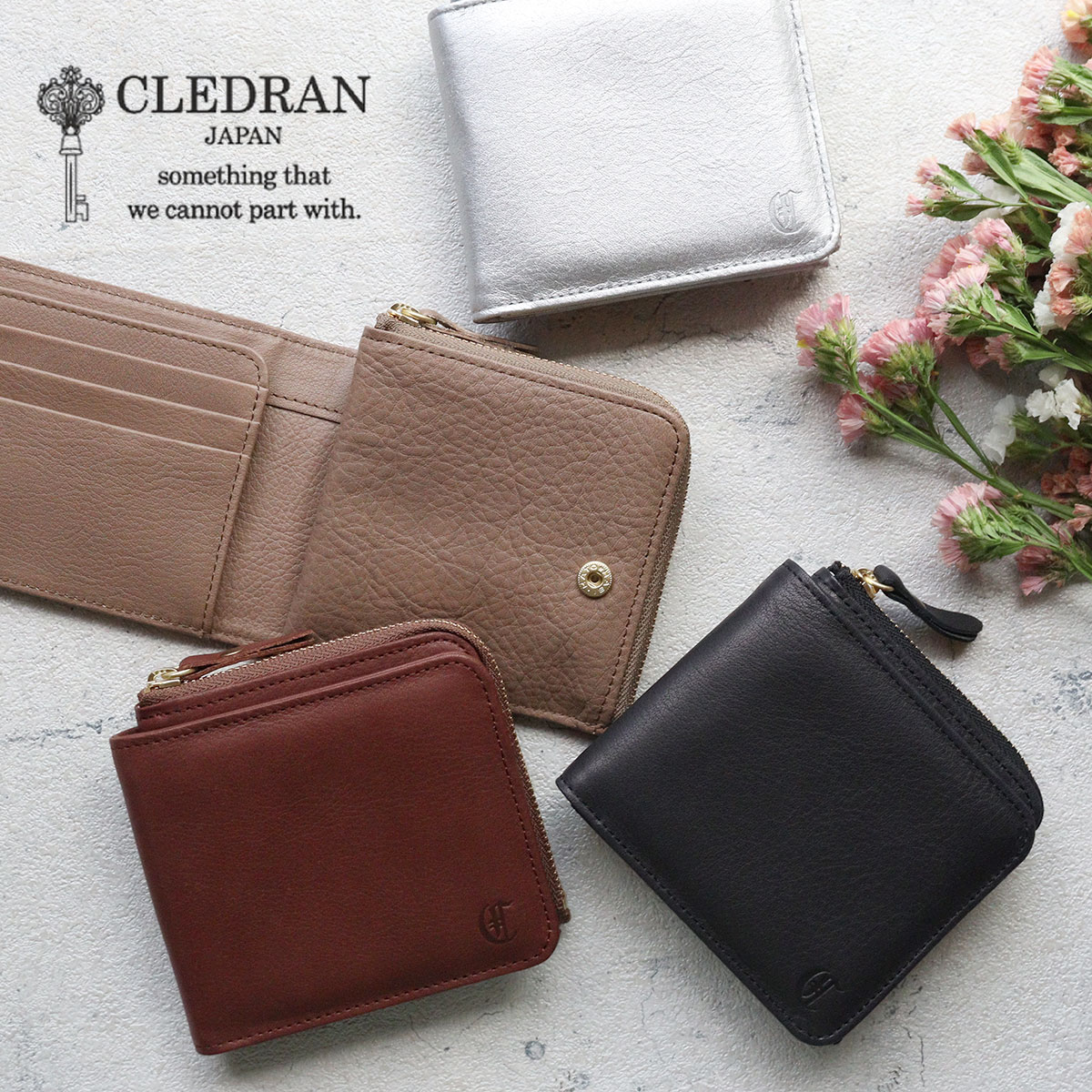 二つ折り財布 CLEDRAN クレドラン TANTE（タンテ）シンプル WALLET CL3857【日本製】 レディース 牛革 本革 ギフト プレゼント 【選べるノベルティ】