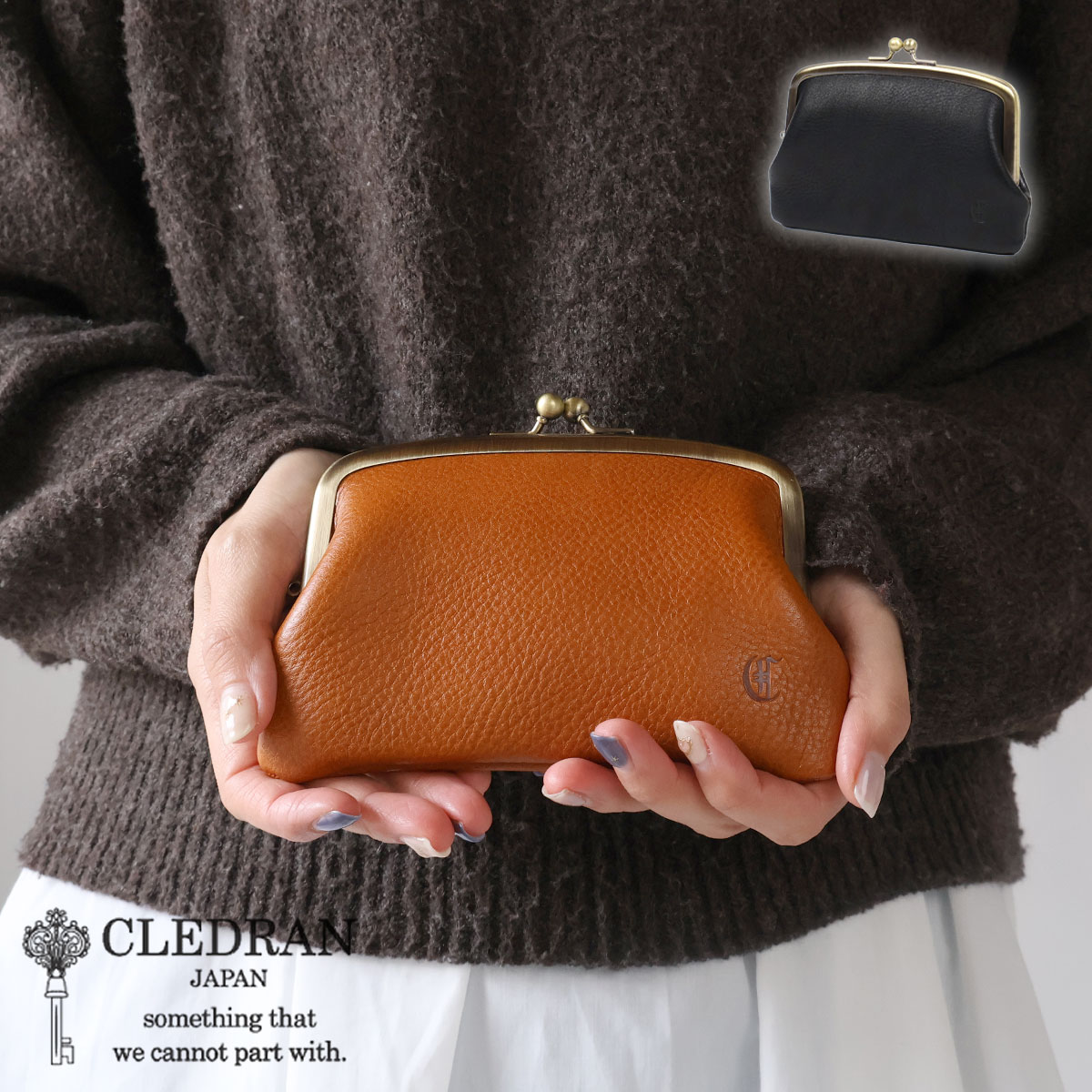 がま口財布 親子がま口 小銭入れ CLEDRAN クレドラン NOS(ノス) DOUBLE PURSE WALLET 本革 牛革 CL3987【日本製】 【動画あり】【選べるノベルティ】