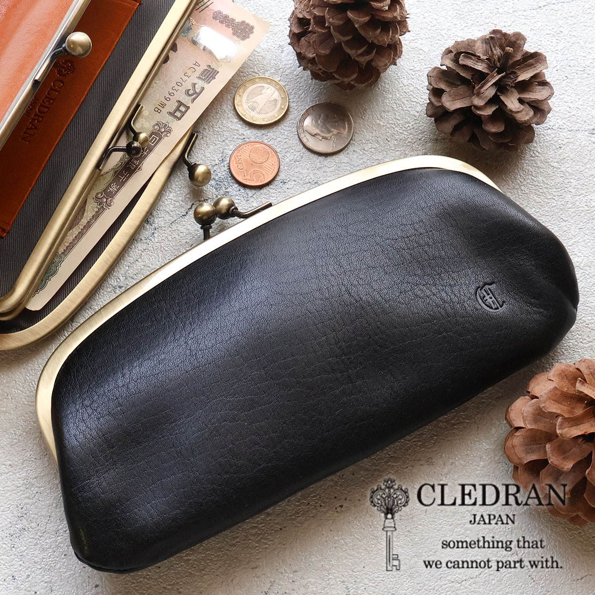 長財布 がま口 大きめ 親子がま口 オイルドレザー 通帳 CLEDRAN クレドラン NOS(ノス) BIG PURSE WALLET 本革 牛革 CL3908【日本製】 【選べるノベルティ】