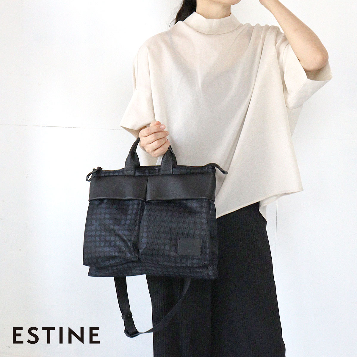 2WAYショルダーバッグ A4 ESTINE(エスティーヌ)ヘイズ 軽量 光沢 ドット ナイロン×牛革 ユニセックス ヘルメットバッグ 日本製 1075102 25,696円