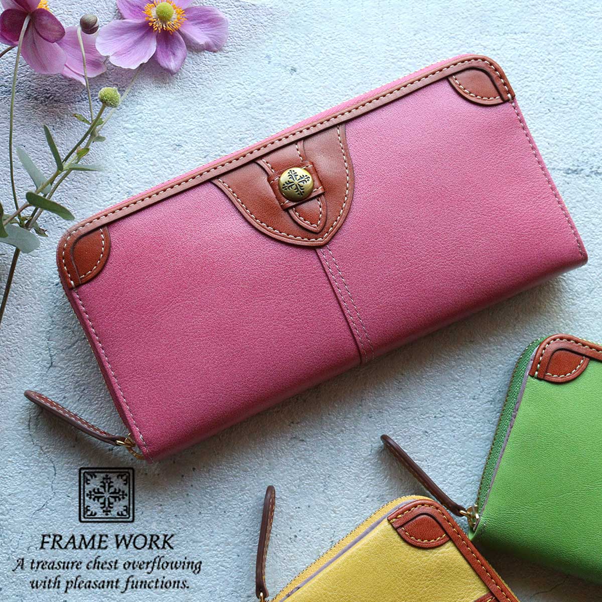 長財布 ラウンドファスナー FRAME WORK フレームワーク フォレスト 牛革 0044911 【選べるノベルティ】