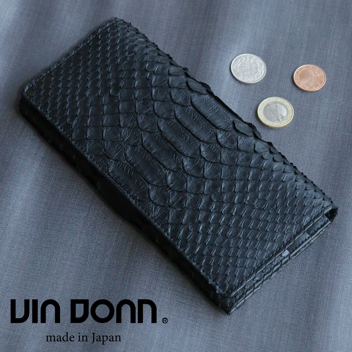 VIA DOAN(ヴィアドアン)Oilmat(オイルマット)かぶせ長財布 薄型 ブラック ヘビ革 ダイヤモンドパイソン 日本製 662【メッセージカード・ラッピング無料】VIADOAN|かばんと財布の店 アリスタ