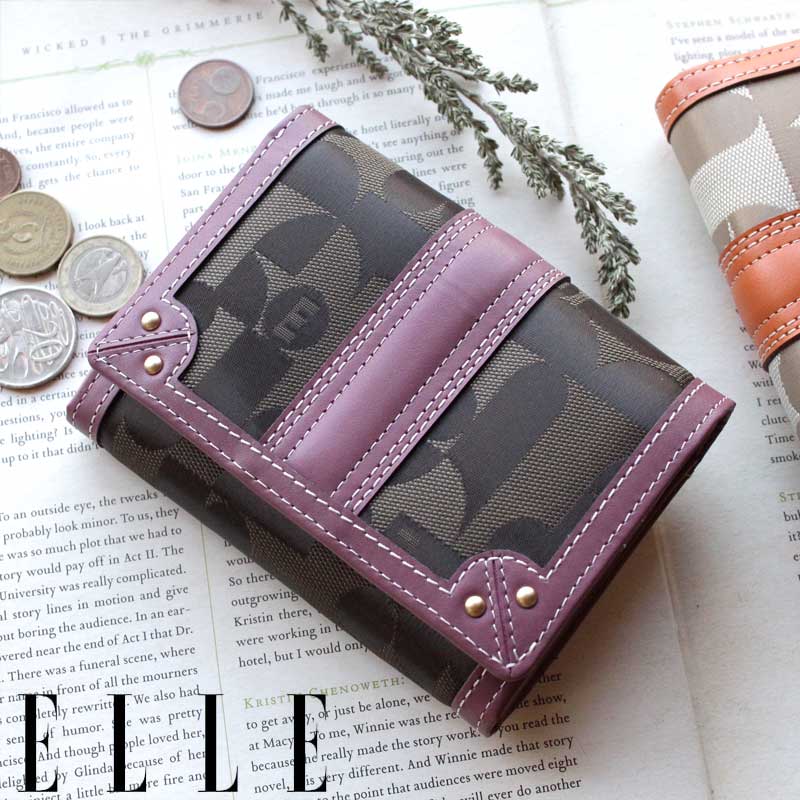 二つ折り財布 レディース ELLE エル シェリールII 5435600(5430100)ポリエステルナイロン&times;牛革 本革 ギフト プレゼント【動画あり】【メッセージカード・ラッピング無料】｜かばんと財布の店　アリスタ