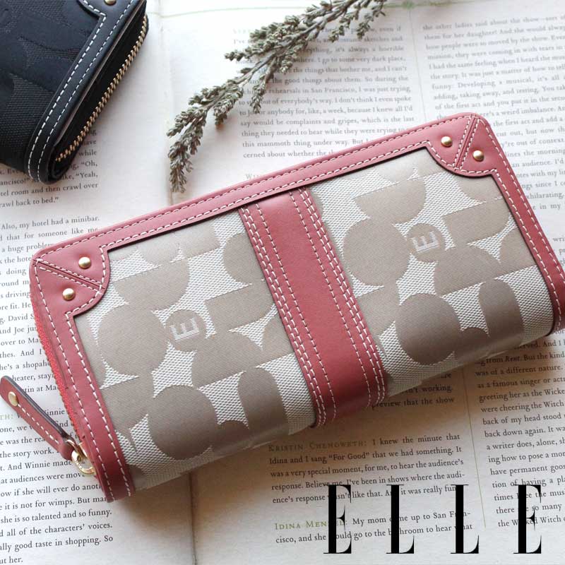 長財布 レディース ラウンドファスナー ELLE エル シェリールII 5435606(5430106) ポリエステルナイロン×牛革 本革 ギフト プレゼント 【メッセージカード・ラッピング無料】