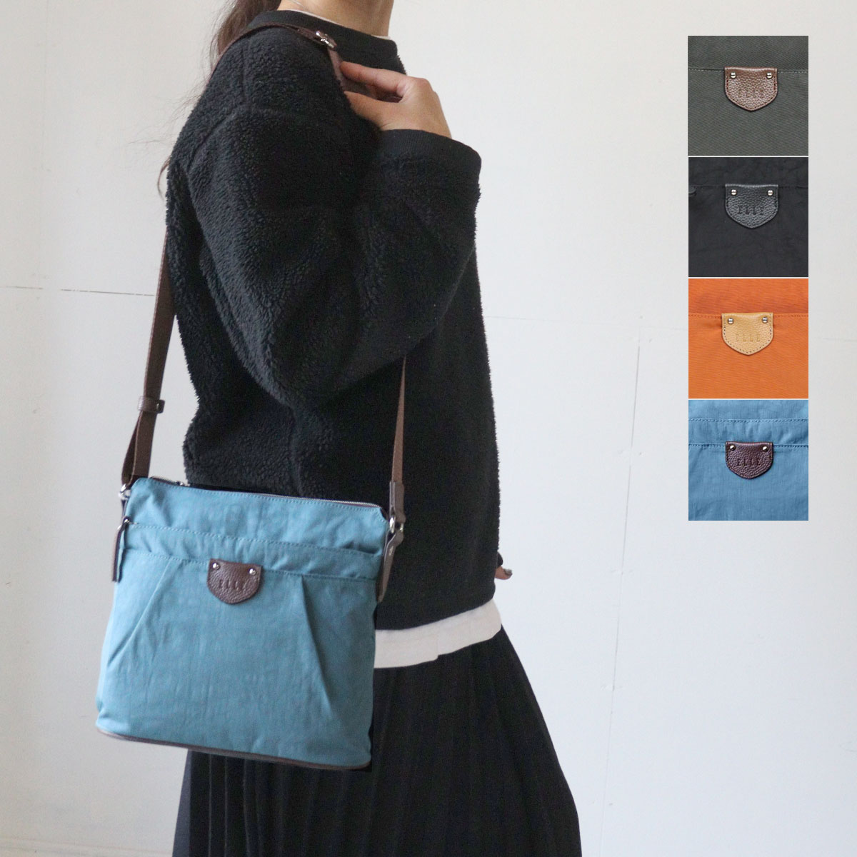 【新色入荷】スクエアショルダーバッグ 斜め掛け 肩掛け 軽い 軽量 旅行 デイリー レディース ELLE パピエ 6433282 ポリエステル×牛革